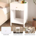 Table de chevet FurnitureR avec bord festonné, tiroir et étagère ouverte, table de chevet moderne, accent de bouton doré pour chambre à coucher, salon, entrée
