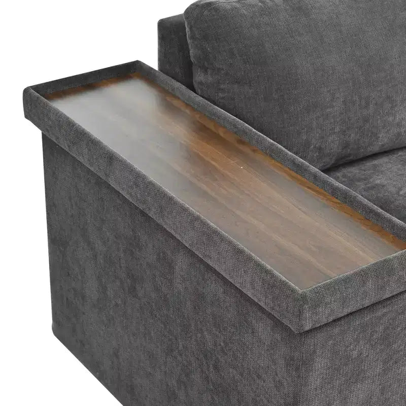 Canapé-lit sectionnel convertible Whisen avec rangement, ensemble de canapé-lit escamotable avec rangement caché - Gris