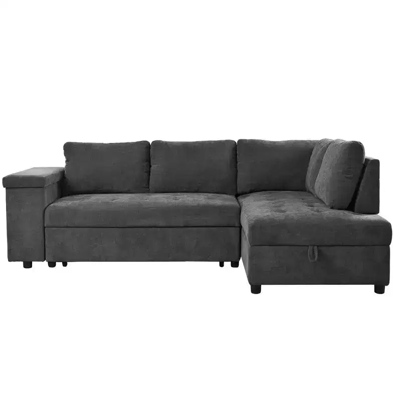 Canapé-lit sectionnel convertible Whisen avec rangement, ensemble de canapé-lit escamotable avec rangement caché - Gris