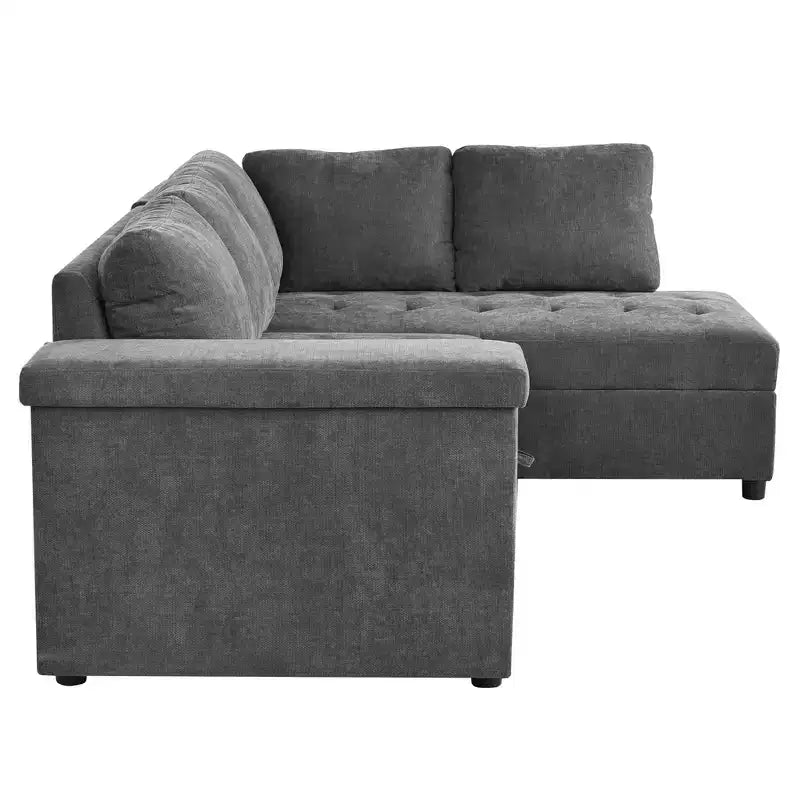 Canapé-lit sectionnel convertible Whisen avec rangement, ensemble de canapé-lit escamotable avec rangement caché - Gris