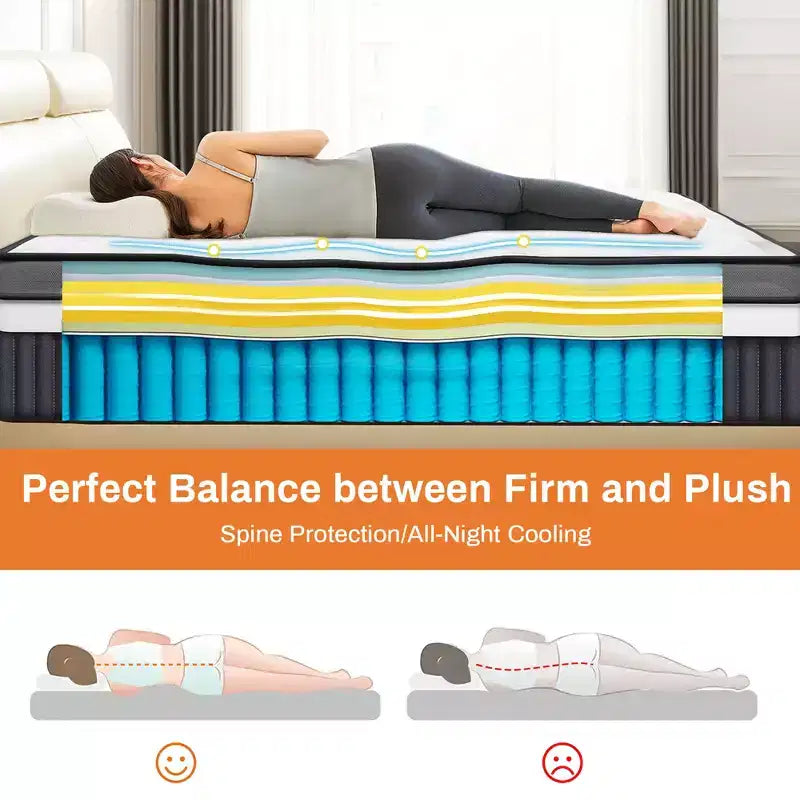 Matelas hybride à ressorts intérieurs King Size, 14 pouces, en mousse à mémoire de forme, plusieurs tailles disponibles