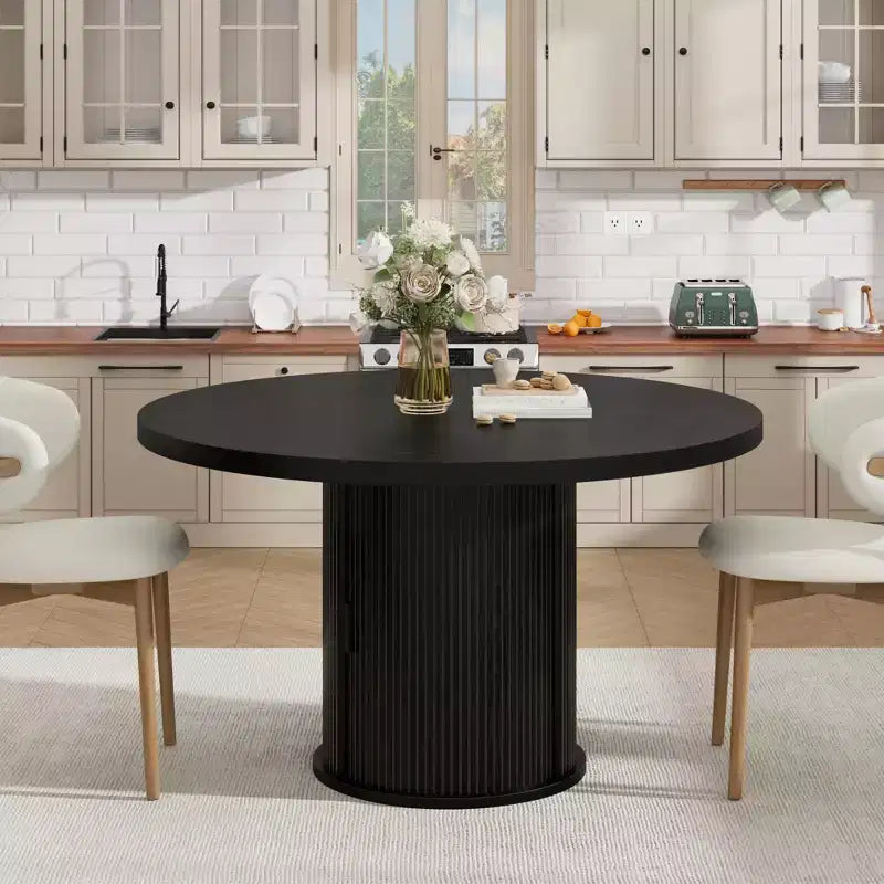 Table à manger ronde de ferme 47 pour 4-6 personnes, étagère de rangement à 2 niveaux et tiroir, table circulaire peu encombrante, idéale pour la salle à manger, la cuisine, le salon