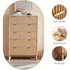 Commode 5 tiroirs cannelée pour chambre à coucher, commode moderne avec poignée en métal, organiseur de tiroirs en bois pour chambre à coucher, salon, couloir