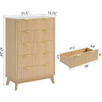 Commode 5 tiroirs cannelée pour chambre à coucher, commode moderne avec poignée en métal, organiseur de tiroirs en bois pour chambre à coucher, salon, couloir