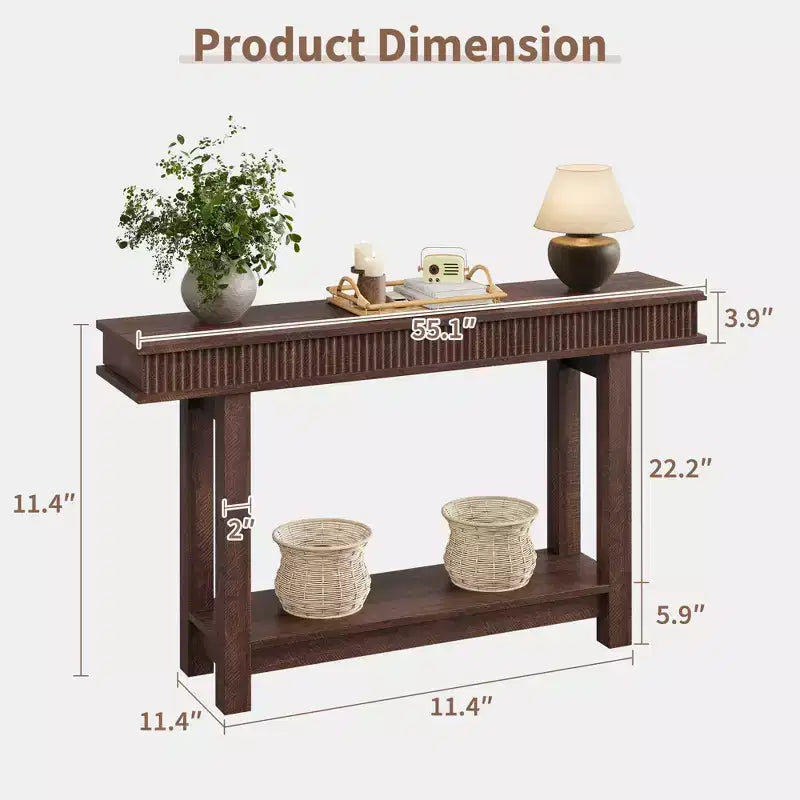 Console de style campagnard avec plateau cannelé pour entrée, table d'entrée avec étagère de rangement, table de canapé style campagnard pour salon, couloir, derrière le canapé