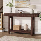 Console de style campagnard avec plateau cannelé pour entrée, table d'entrée avec étagère de rangement, table de canapé style campagnard pour salon, couloir, derrière le canapé