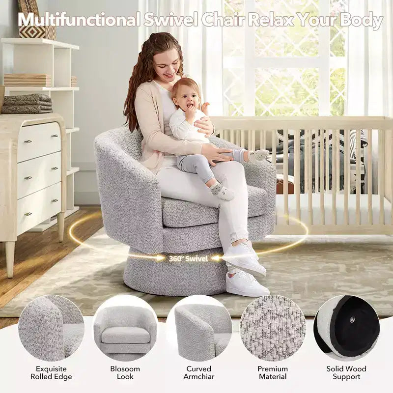 Fauteuil pivotant à 360° pour la lecture avec rangement caché, fauteuil de salon rotatif en tissu chenille pour le salon, la chambre et le bureau à domicile