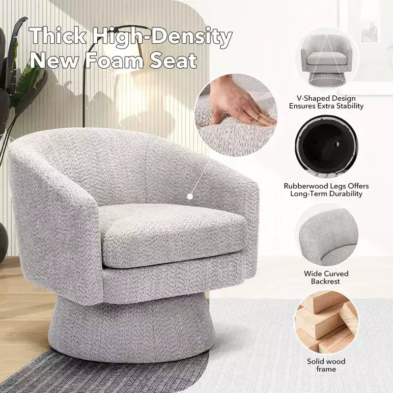 Fauteuil pivotant à 360° pour la lecture avec rangement caché, fauteuil de salon rotatif en tissu chenille pour le salon, la chambre et le bureau à domicile