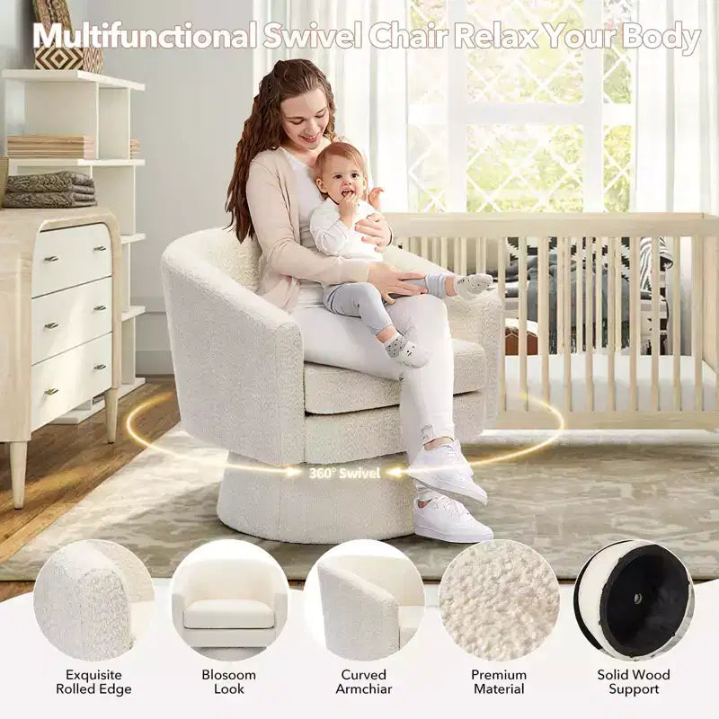 Fauteuil pivotant à 360° pour la lecture avec rangement caché, fauteuil de salon rotatif en tissu chenille pour le salon, la chambre et le bureau à domicile