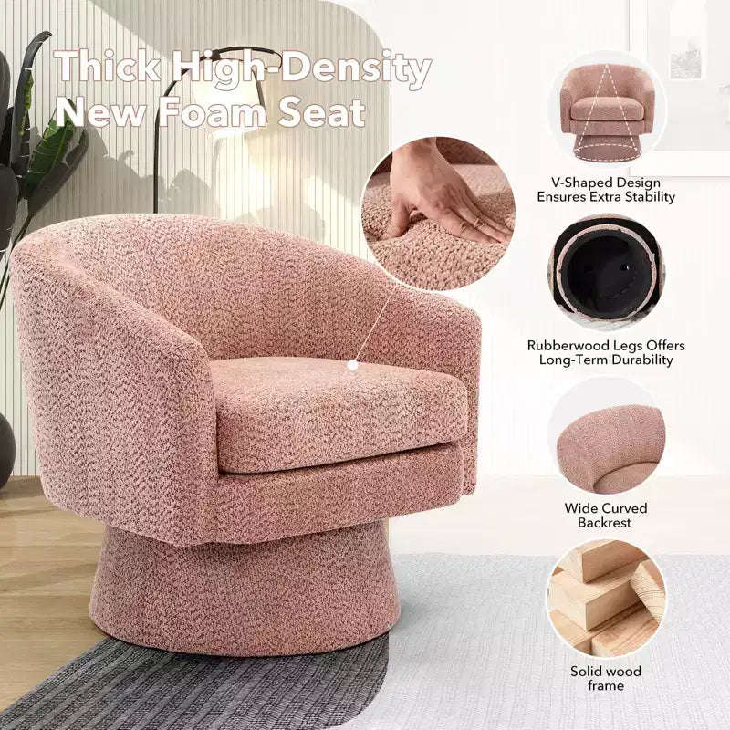 Fauteuil pivotant à 360° pour la lecture avec rangement caché, fauteuil de salon rotatif en tissu chenille pour le salon, la chambre et le bureau à domicile