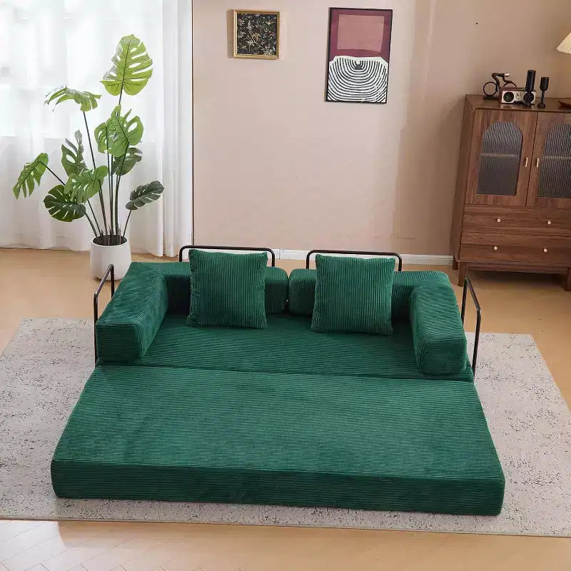 MooxvMoo Canapé-lit convertible, futon en velours côtelé avec oreiller, pour salon et chambre, vert