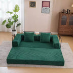 MooxvMoo Canapé-lit convertible, futon en velours côtelé avec oreiller, pour salon et chambre, vert