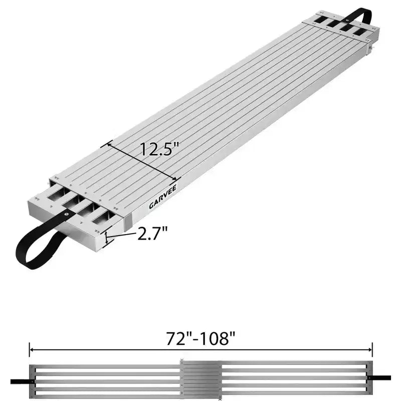Planche télescopique en aluminium, capacité 200 kg, plateforme extensible réglable antidérapante et sangles de sécurité, accessoire d'échelle d'échafaudage léger