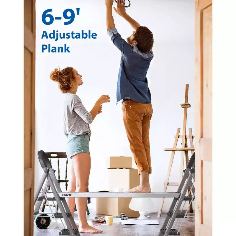 Planche télescopique en aluminium, capacité 200 kg, plateforme extensible réglable antidérapante et sangles de sécurité, accessoire d'échelle d'échafaudage léger