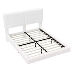 Cadre de lit flottant en boucle blanche avec bande lumineuse LED, coins anti-collision et design surélevé facile à nettoyer pour chambres modernes, Queen