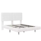 Cadre de lit flottant en boucle blanche avec bande lumineuse LED, coins anti-collision et design surélevé facile à nettoyer pour chambres modernes, Queen