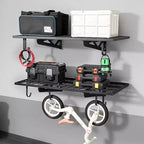 Étagère de garage murale robuste VEVOR à 2 niveaux, étagère murale en acier de 60x120 cm avec crochets, support de rangement flottant en métal de 60x120 cm, 227 kg, noir