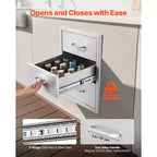 Tiroirs de cuisine extérieure VEVOR 18,11 L x 23,23 P x 23,23 H, tiroirs de barbecue en acier inoxydable à triple accès avec poignées, argent