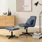 Fauteuil pivotant Art Leon, Chaise de bureau sans roulettes, Chaise sans accoudoirs moderne rembourrée en tissu bouclé avec repose-pieds