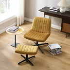 Fauteuil pivotant Art Leon, Chaise de bureau sans roulettes, Chaise sans accoudoirs moderne rembourrée en tissu bouclé avec repose-pieds