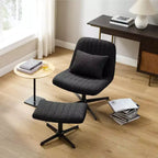 Fauteuil pivotant Art Leon, Chaise de bureau sans roulettes, Chaise sans accoudoirs moderne rembourrée en tissu bouclé avec repose-pieds