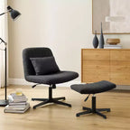 Fauteuil pivotant Art Leon, Chaise de bureau sans roulettes, Chaise sans accoudoirs moderne rembourrée en tissu bouclé avec repose-pieds