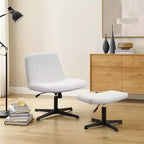 Fauteuil pivotant Art Leon, Chaise de bureau sans roulettes, Chaise sans accoudoirs moderne rembourrée en tissu bouclé avec repose-pieds