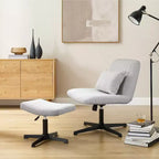 Fauteuil pivotant Art Leon, Chaise de bureau sans roulettes, Chaise sans accoudoirs moderne rembourrée en tissu bouclé avec repose-pieds