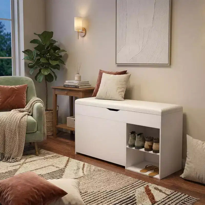Meuble d'entrée FurnitureR avec rangement à chaussures, tiroirs à abattant à 3 niveaux, armoire dissimulée, organisateur peu encombrant, blanc