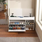 Meuble d'entrée FurnitureR avec rangement à chaussures, tiroirs à abattant à 3 niveaux, armoire dissimulée, organisateur peu encombrant, blanc
