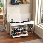 Meuble d'entrée FurnitureR avec rangement à chaussures, tiroirs à abattant à 3 niveaux, armoire dissimulée, organisateur peu encombrant, blanc