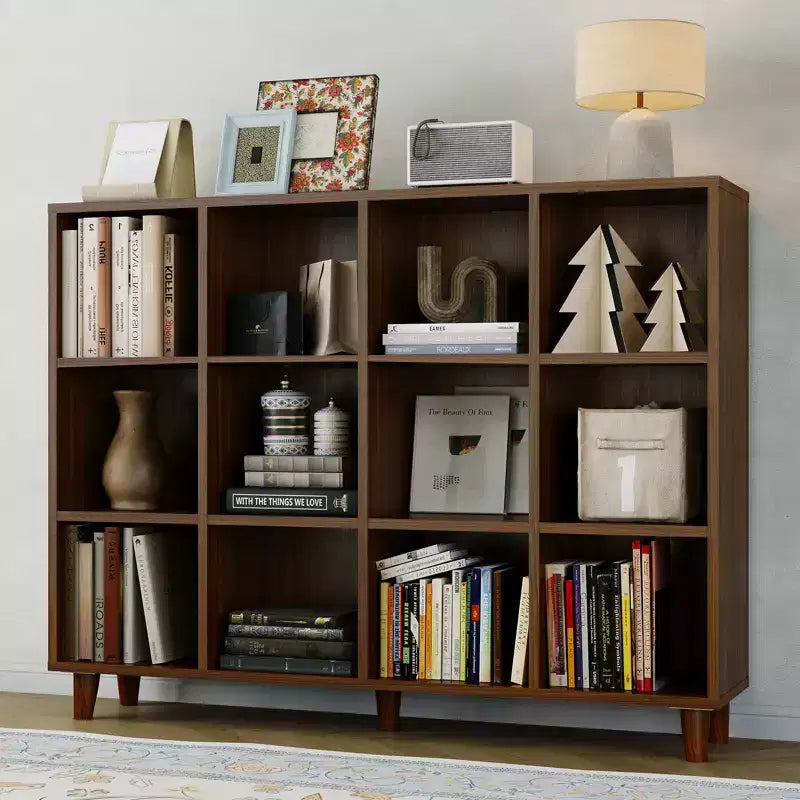 COZONY Étagère à Livres 12 Cubes, Bibliothèque Ouverte à 2 Niveaux, Organisateur d'Étagère Cubique Moderne en Bois pour Salon, Chambre à Coucher, Bureau, Marron Rétro