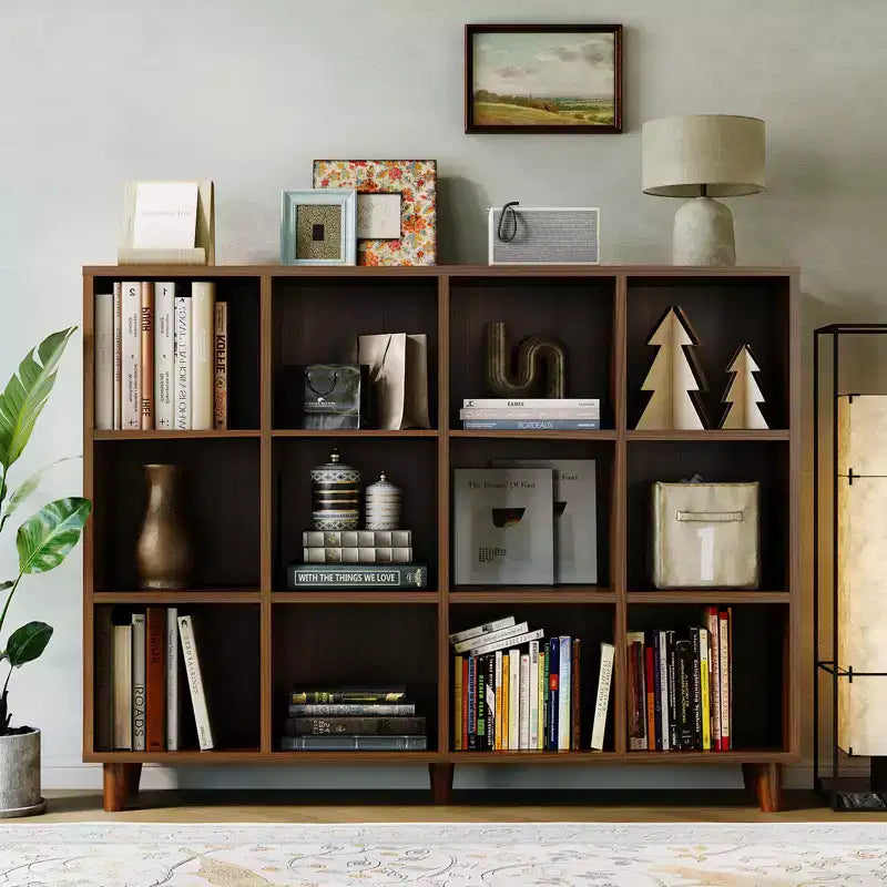COZONY Étagère à Livres 12 Cubes, Bibliothèque Ouverte à 2 Niveaux, Organisateur d'Étagère Cubique Moderne en Bois pour Salon, Chambre à Coucher, Bureau, Marron Rétro