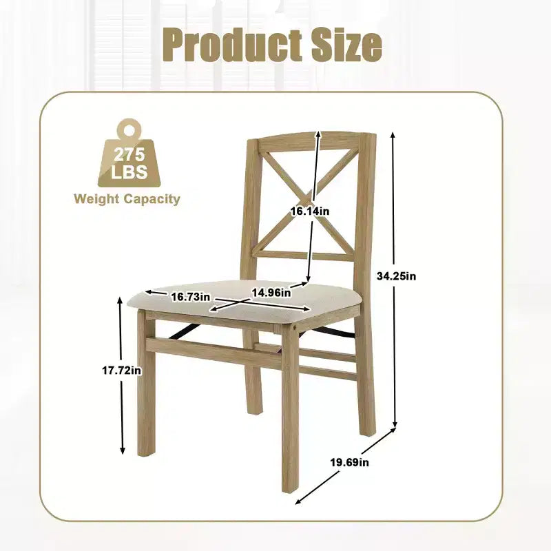 FurnitureR Lot de 2 chaises pliantes de salle à manger avec assise rembourrée, chaises pliantes pour cuisine, salle à manger, petit espace, chaises d'appoint peu encombrantes
