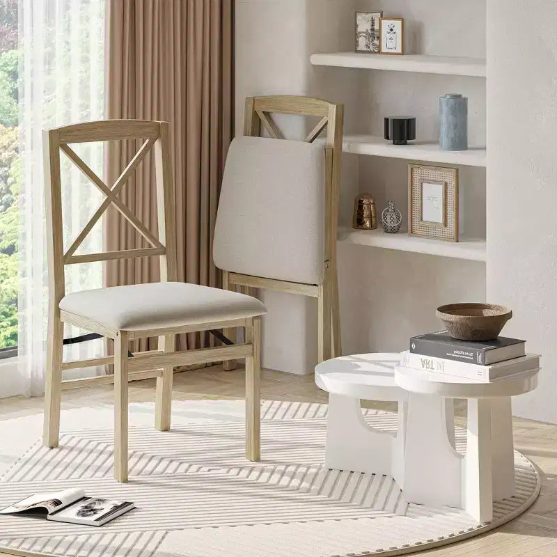 FurnitureR Lot de 2 chaises pliantes de salle à manger avec assise rembourrée, chaises pliantes pour cuisine, salle à manger, petit espace, chaises d'appoint peu encombrantes