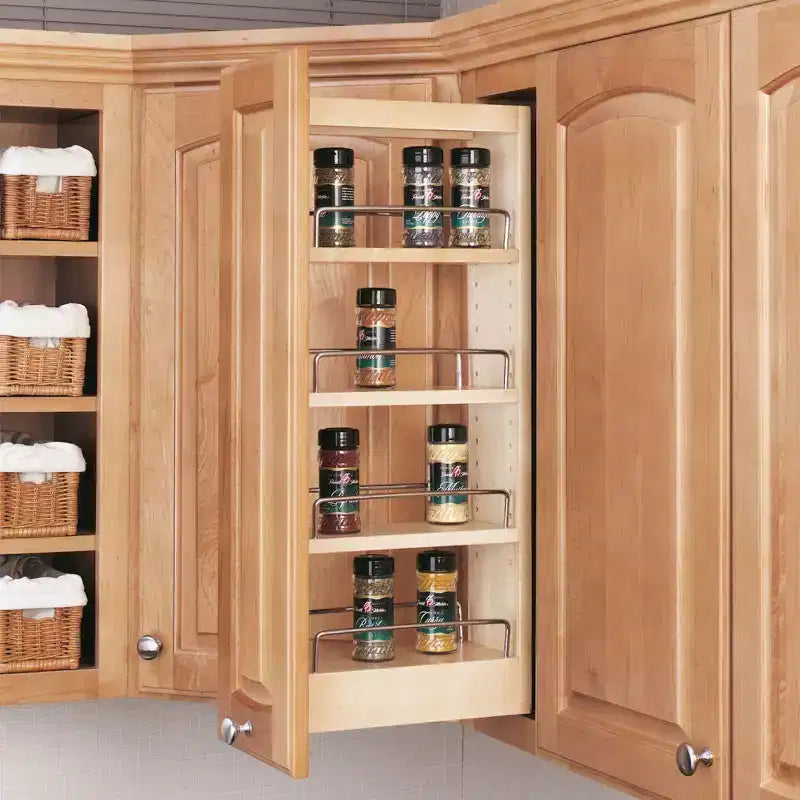 Organisateur de rangement coulissant Rev-A-Shelf 5 pour armoires de cuisine murales, étagères réglables coulissantes pour épices ou conserves, bois et chrome, 448-WC-5C