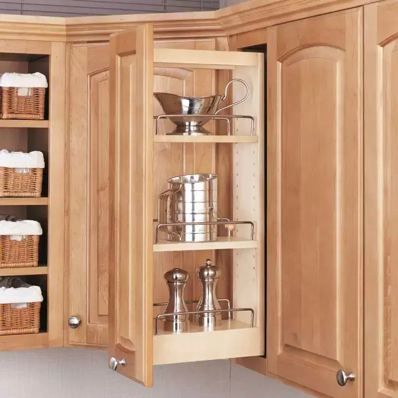Organisateur de rangement coulissant Rev-A-Shelf 5 pour armoires de cuisine murales, étagères réglables coulissantes pour épices ou conserves, bois et chrome, 448-WC-5C