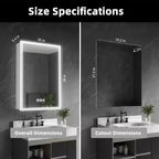 FAMYYT Armoire à pharmacie lumineuse en aluminium de 20 po L x 28 po H avec miroir, intensité variable, anti-buée, entièrement assemblée