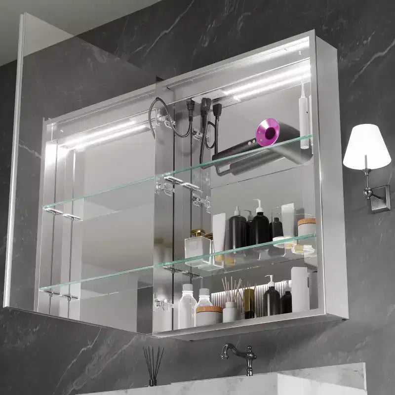 FAMYYT Armoire à pharmacie lumineuse en aluminium de 20 po L x 28 po H avec miroir, intensité variable, anti-buée, entièrement assemblée