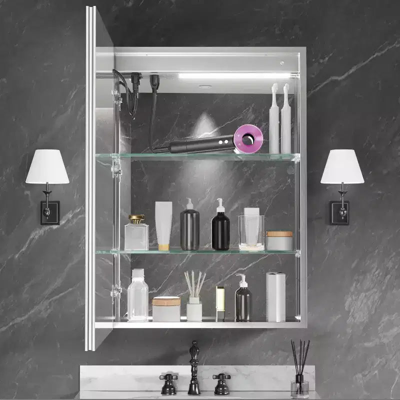 FAMYYT Armoire à pharmacie lumineuse en aluminium de 20 po L x 28 po H avec miroir, intensité variable, anti-buée, entièrement assemblée
