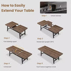 Table à manger industrielle extensible de 160 à 210 cm. Table de cuisine rectangulaire extensible pour 6-8 personnes. Cadre en métal pour salle à manger.
