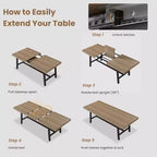 Table à manger industrielle extensible de 160 à 210 cm. Table de cuisine rectangulaire extensible pour 6-8 personnes. Cadre en métal pour salle à manger.