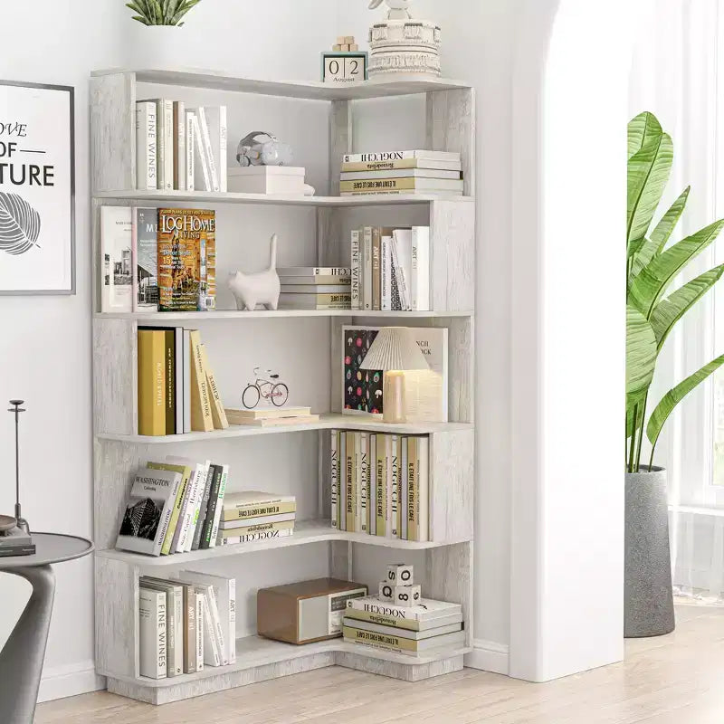 GDFStudio Tabbie 64H Bibliothèque d'angle autoportante à 5 étagères en forme de L