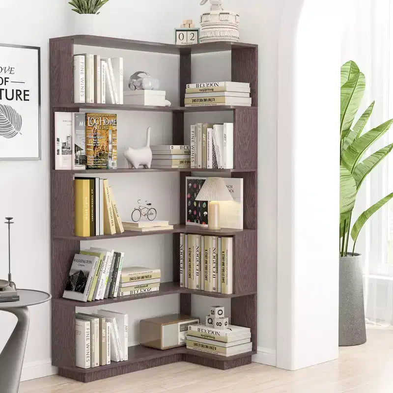GDFStudio Tabbie 64H Bibliothèque d'angle autoportante à 5 étagères en forme de L