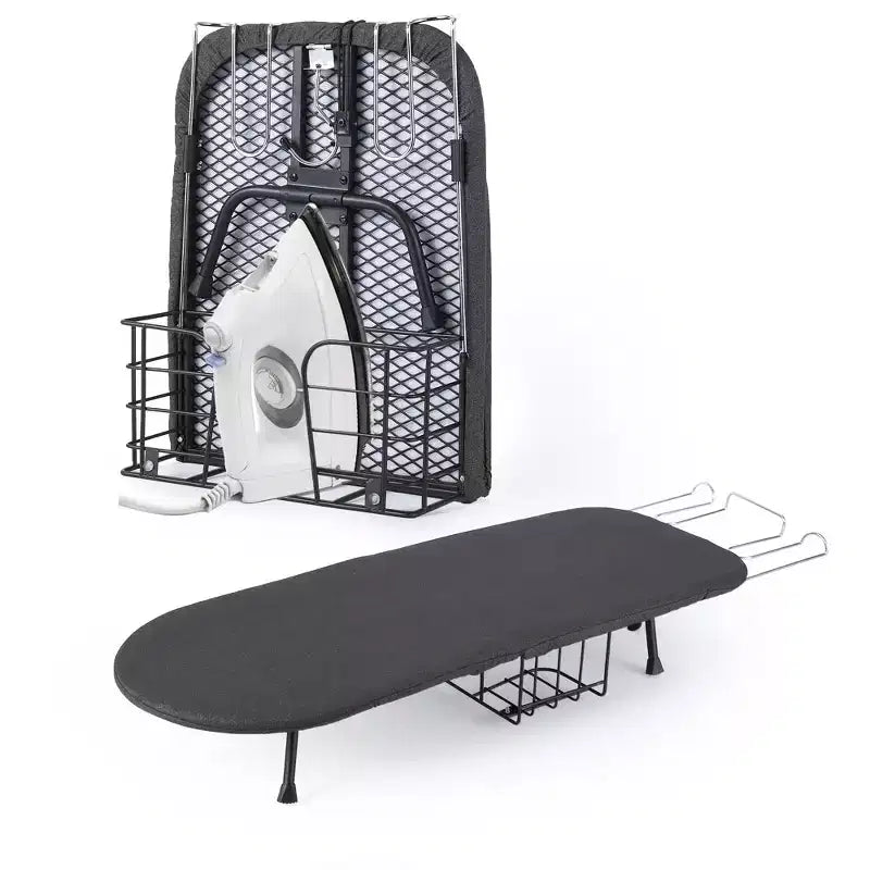 Planche à repasser pliable compacte, station de repassage de table avec repose-fer et rangement, conception peu encombrante pour les petits appartements et les voyages