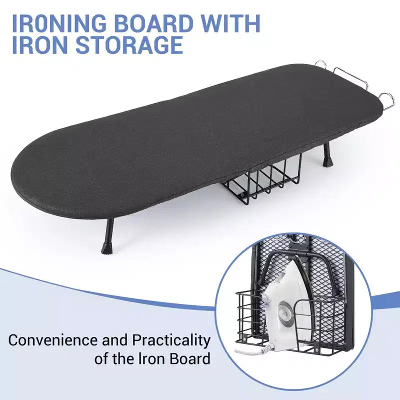 Planche à repasser pliable compacte, station de repassage de table avec repose-fer et rangement, conception peu encombrante pour les petits appartements et les voyages