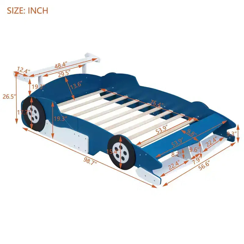 Lit Plateforme Luxystar en Forme de Voiture de Course avec Roues pour Chambre d'Enfant