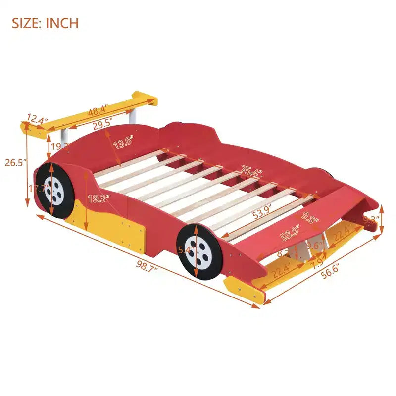Lit Plateforme Luxystar en Forme de Voiture de Course avec Roues pour Chambre d'Enfant