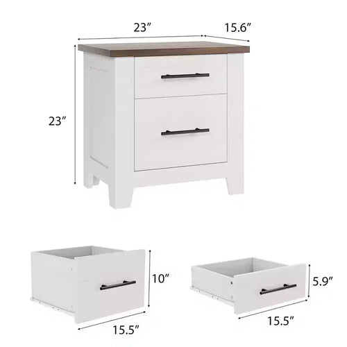 Table de chevet de ferme de 23 pouces avec 2 tiroirs, table d'appoint en bois pour chambre à coucher et salon, supporte jusqu'à 170 livres, peu encombrante