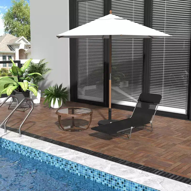 Chaise longue pliante avec oreiller, 6 positions d'inclinaison, maille respirante - Noir